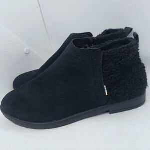 TOMS Deia Boots Black Suede Leather Faux Fur Womens Size 5.5 Casual Shoes Bootie